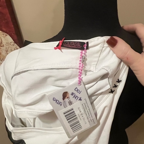 Lolita A Line Mini Dress White with Black Accents, size Small - Picture 3 of 6